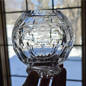 Vintage Rogaska Round Crystal 4" Floral Etched Bud Vase Cut Crystal Slovenia
